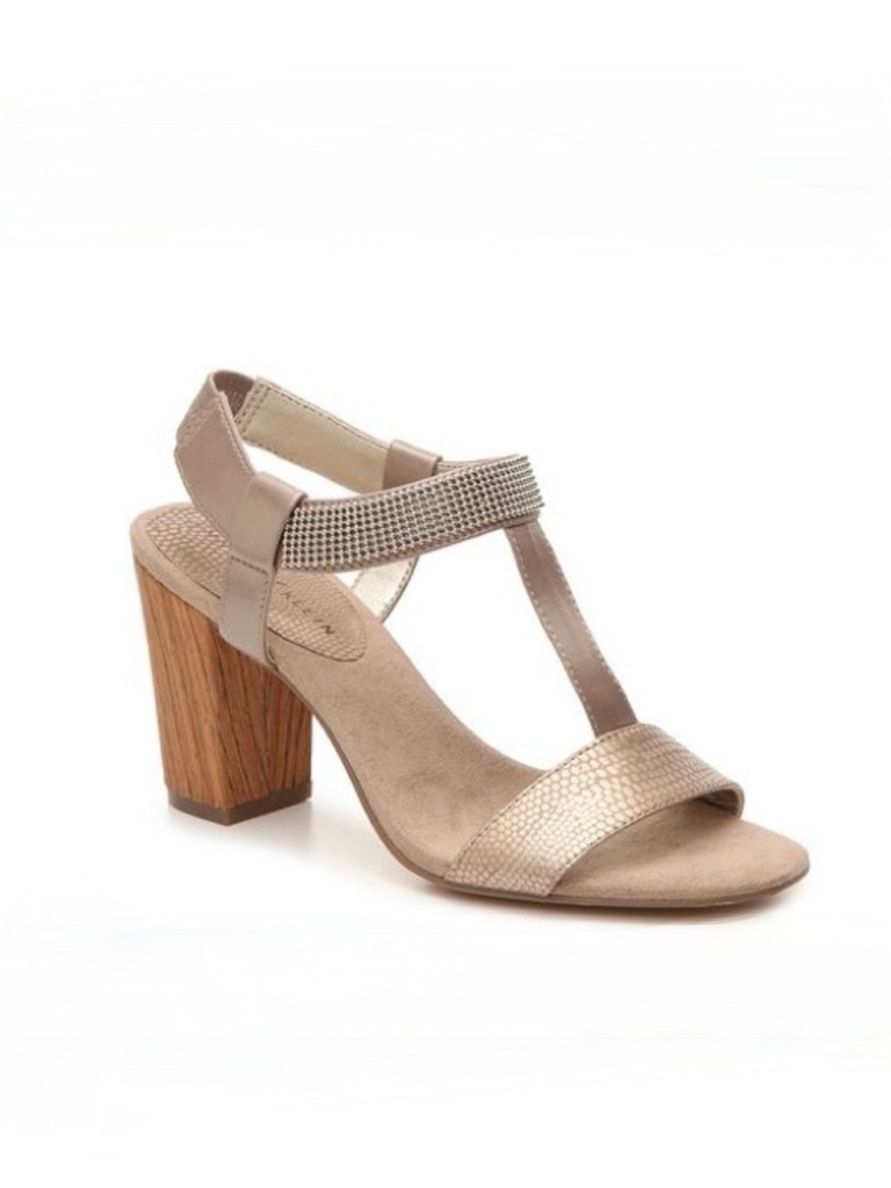 Anne Klein Women’s Taupe Block Heel Sandal with Embellished Ankle Strap size 8